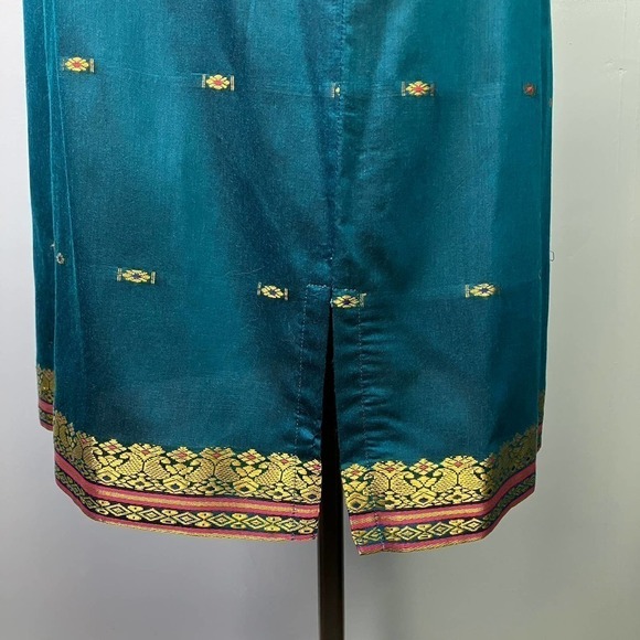 Amanda Smith Peacock Blue Gold Embroidered Trim Straight Lightweight Skirt Sz XL - Picture 4 of 16